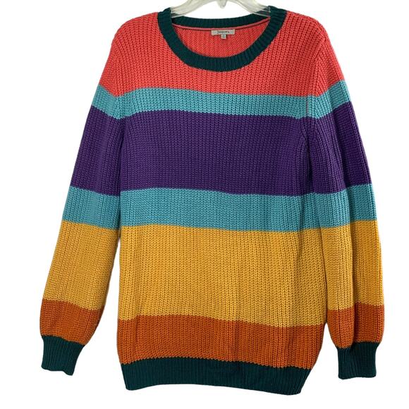 Jodifl Ribbed Knit Sweater Womens Small Colorful Stripe Pullover Oversized - Picture 1 of 8